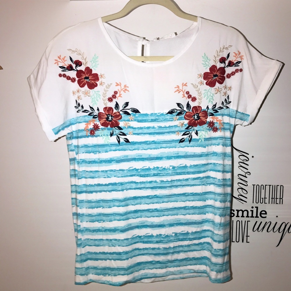 White and Turquoise embroider Top 😍